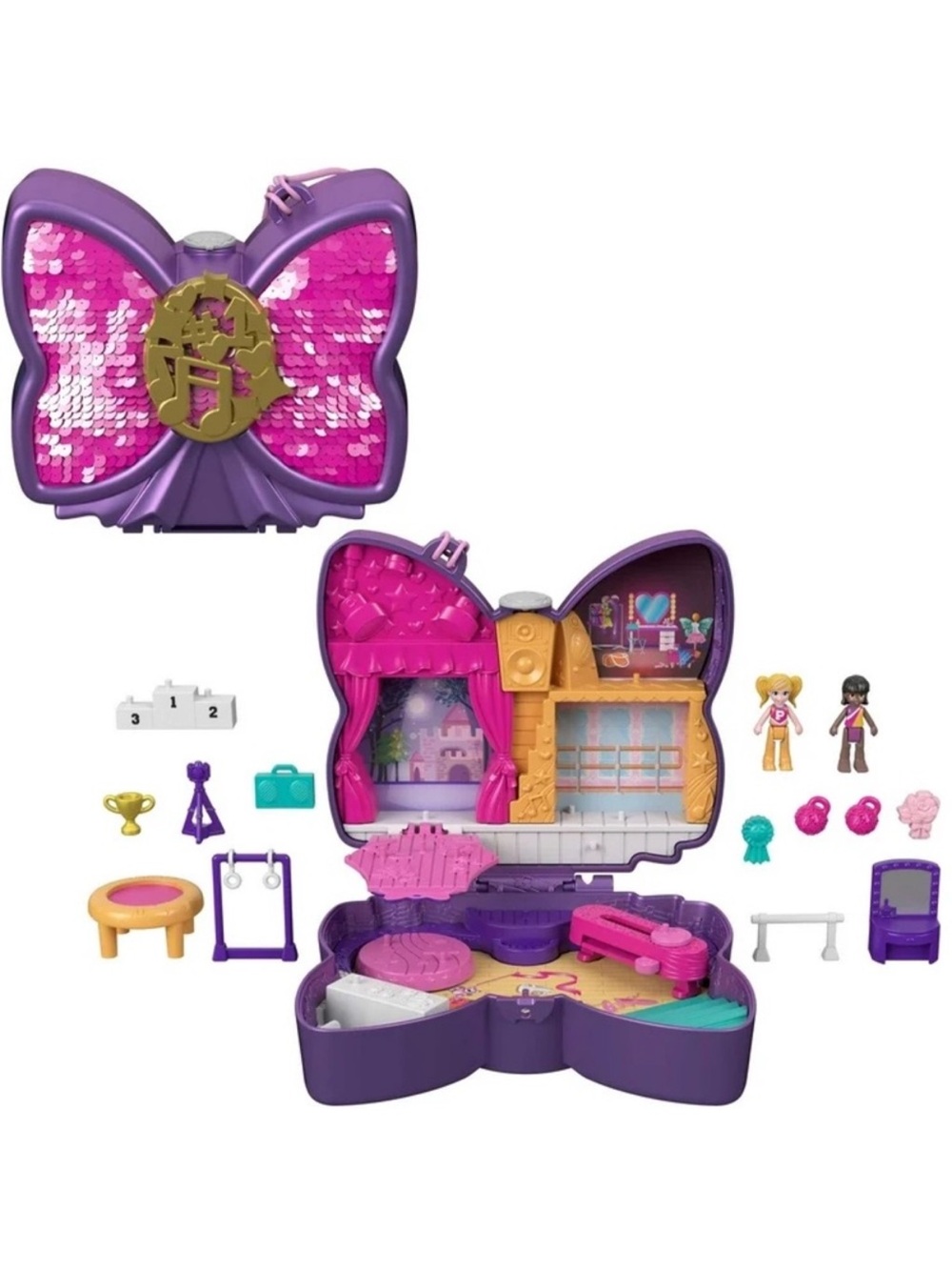 Polly Pocket Sparkle Stage Bow Compact Playset  kids toy toys girls dolls mattel